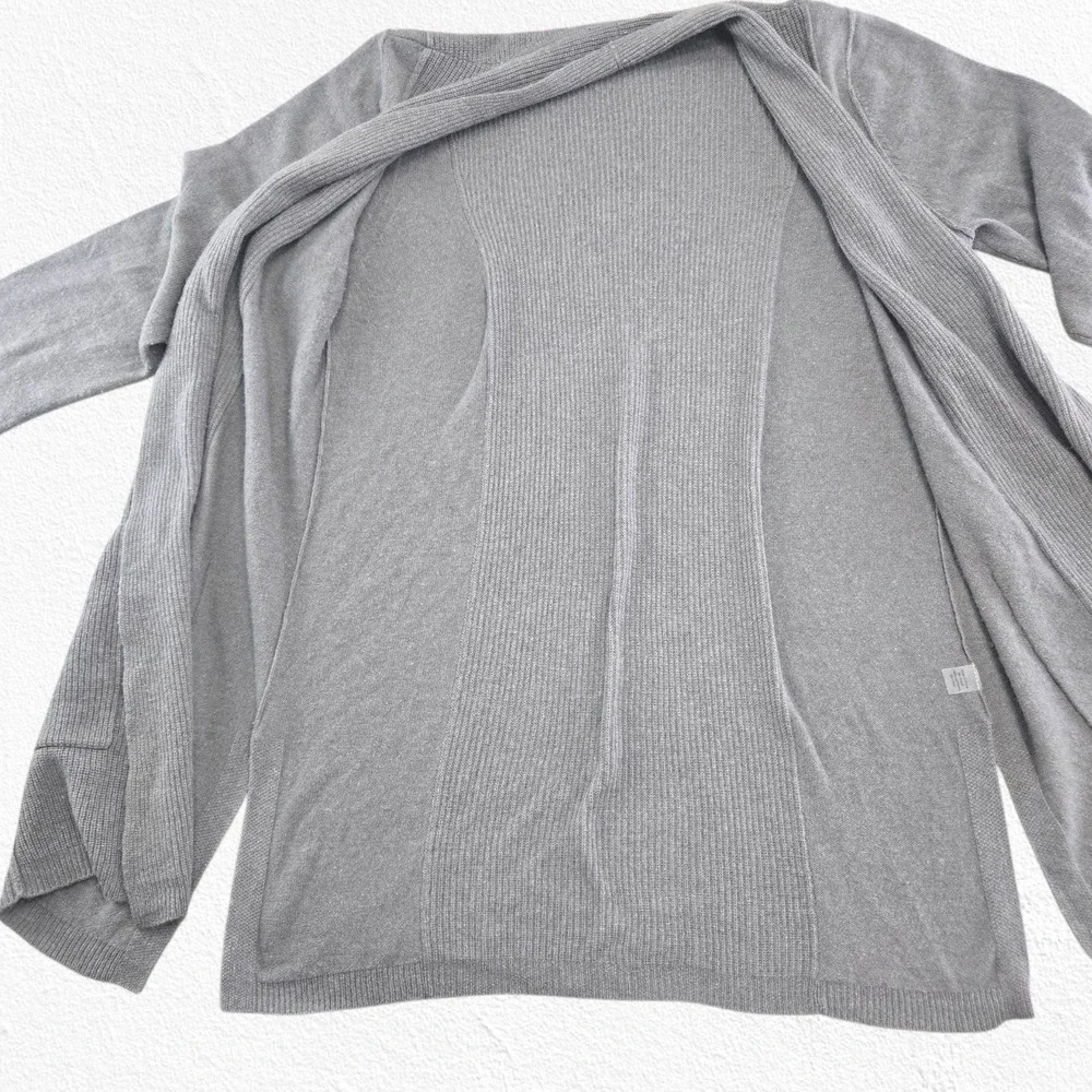 Kinross 100% Cashmere Gray Open Front Cardigan Sweater Large Pockets Luxe Soft